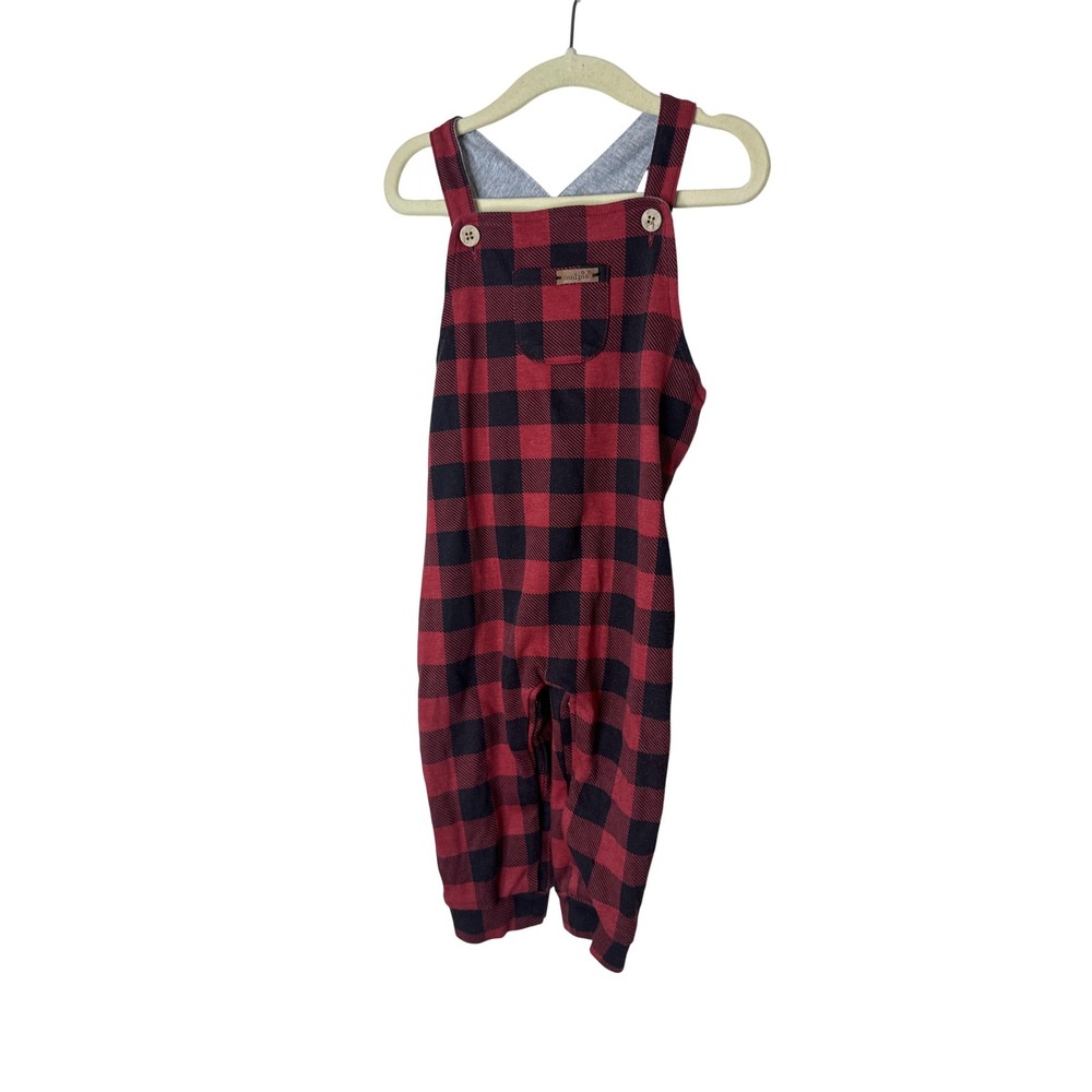 Mud Pie Overalls Baby Boys 12-18 Months Red Buffalo Plaid Knit Snap One Piece